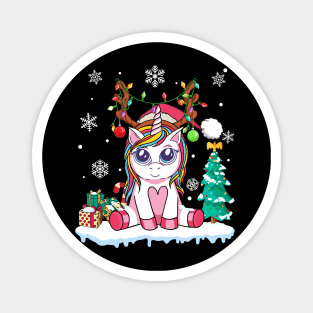 Cute Unicorn Christmas Shirt Girls Kids Women Merry Xmas Toddler Tee Magnet